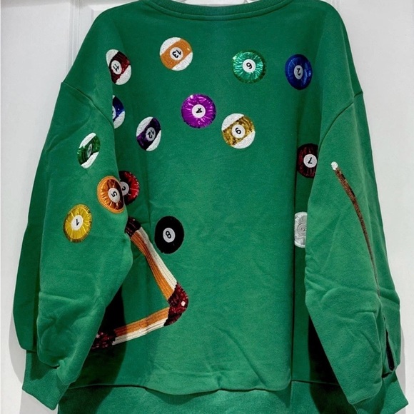 🎱NWOT Queen Of Sparkles M (Oversized) Sequined Green Pool Table Sweatshirt EUC - Picture 6 of 7